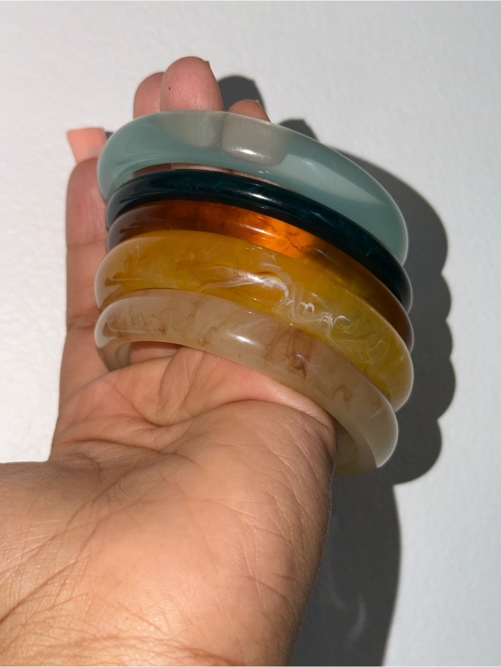 Multicolor Resin Bangle Bracelet Stack - Teal, Amber, Yellow, Cream